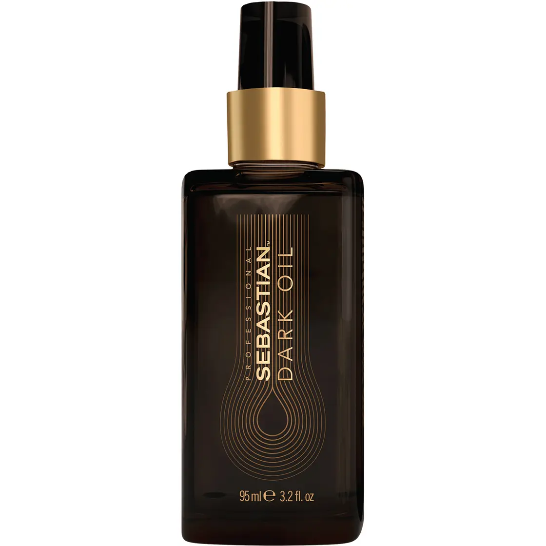 Flaska med Sebastian Professional Dark Oil Hair Styling Oil – slätar ut håret, ger volym och viktlös glans.