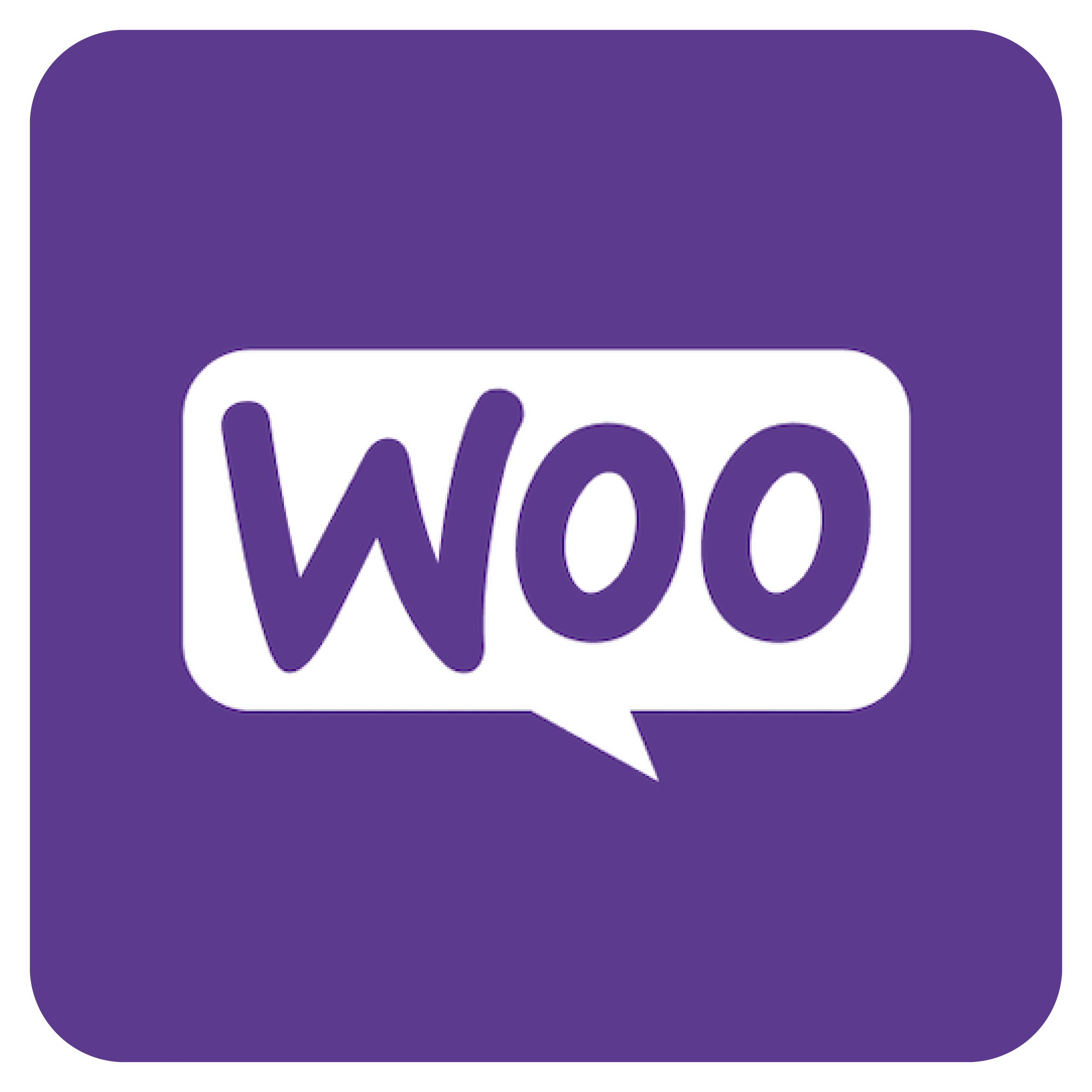Logo of "Woo" inside a speech bubble on a purple background.