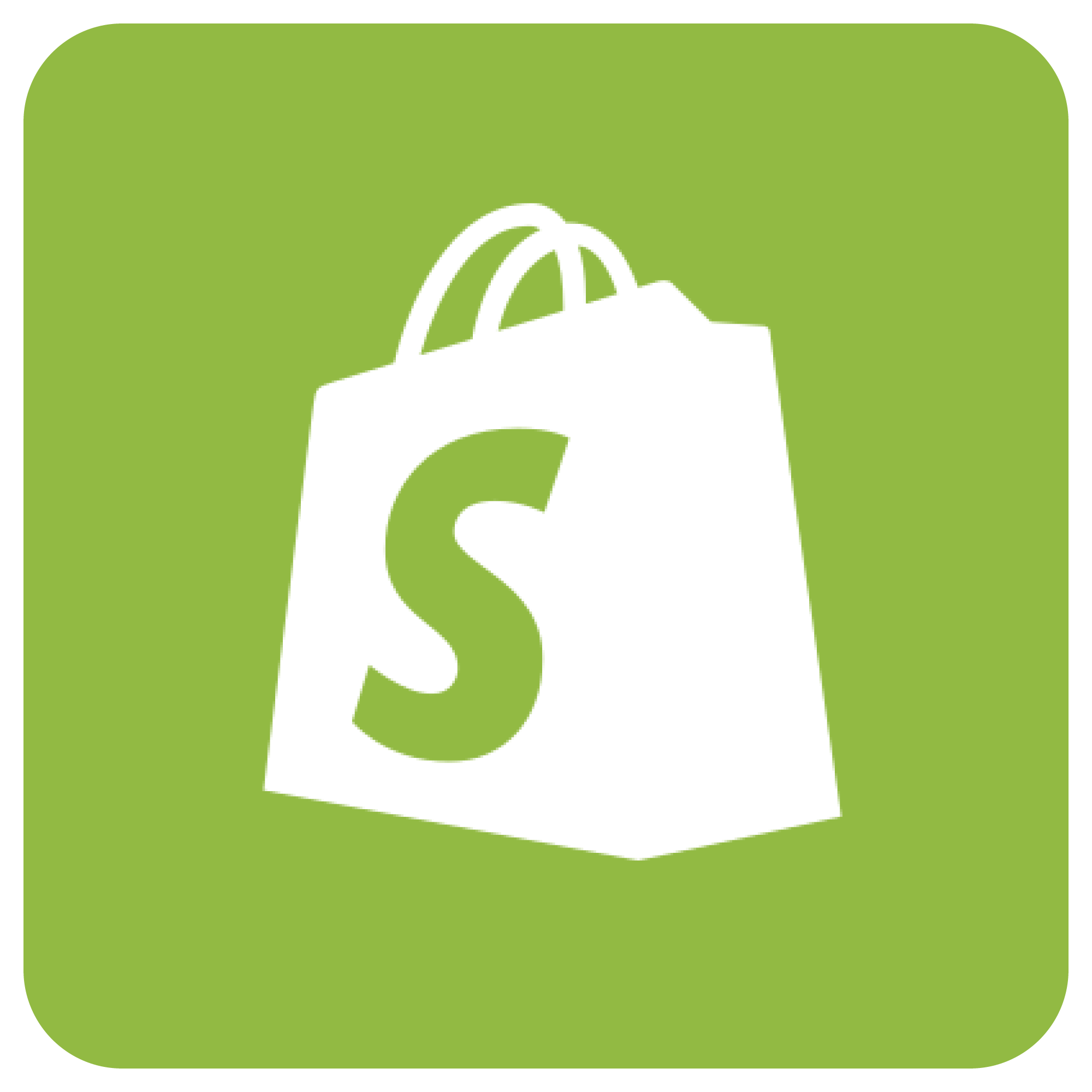 Shopping bag icon with a green background and a white letter 'S'.