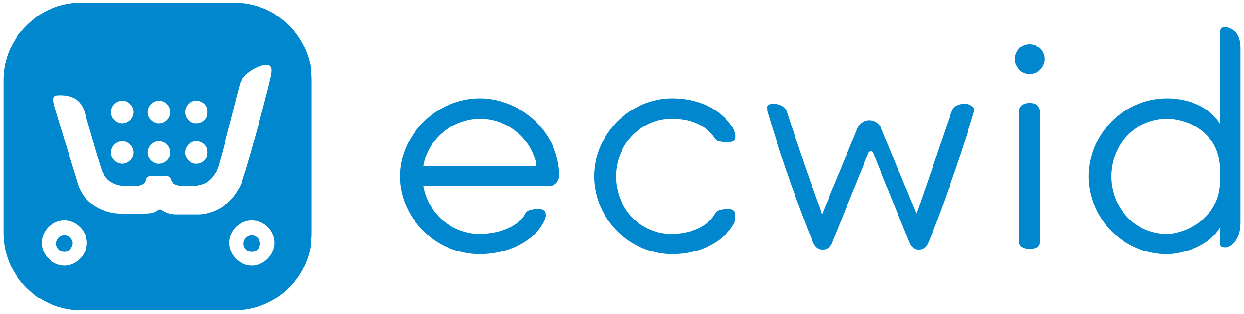 Blue shopping cart logo with the word "Ecwid" in lowercase letters beside it.