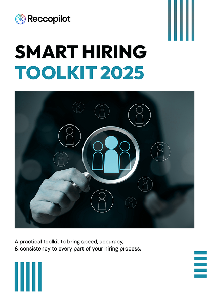 Smart Hiring Toolkit 2025 cover, with a magnifying glass on people icons, hinting at a robust hiring and recruitment playbook.