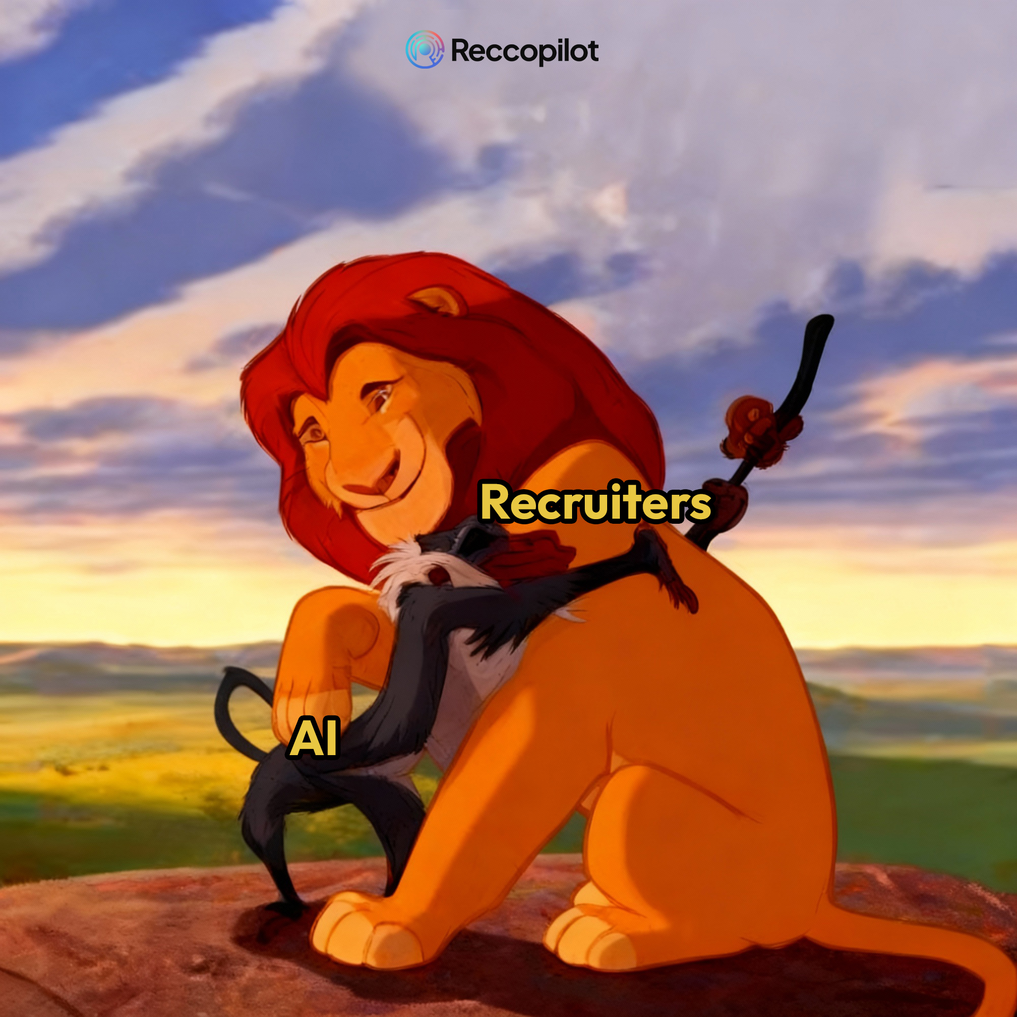 Meme showing Recruiters as the lions who are thankful to AI after using it , this Thanksgiving