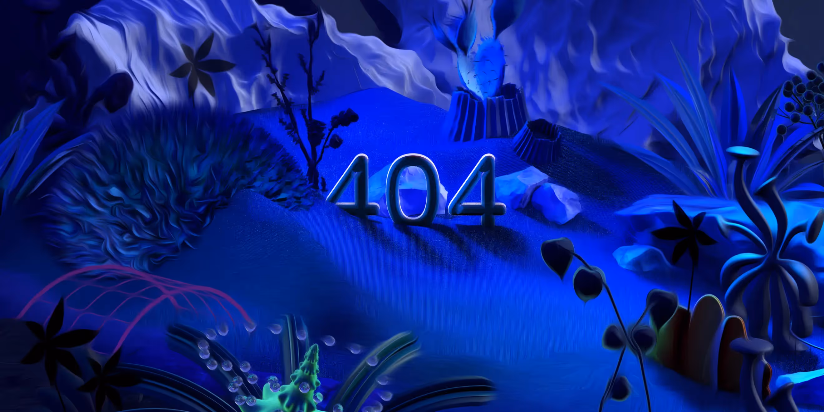 Kubeshop brand illustration — underwater crystal cave landscape with glowing formations and the Kubeshop mascot