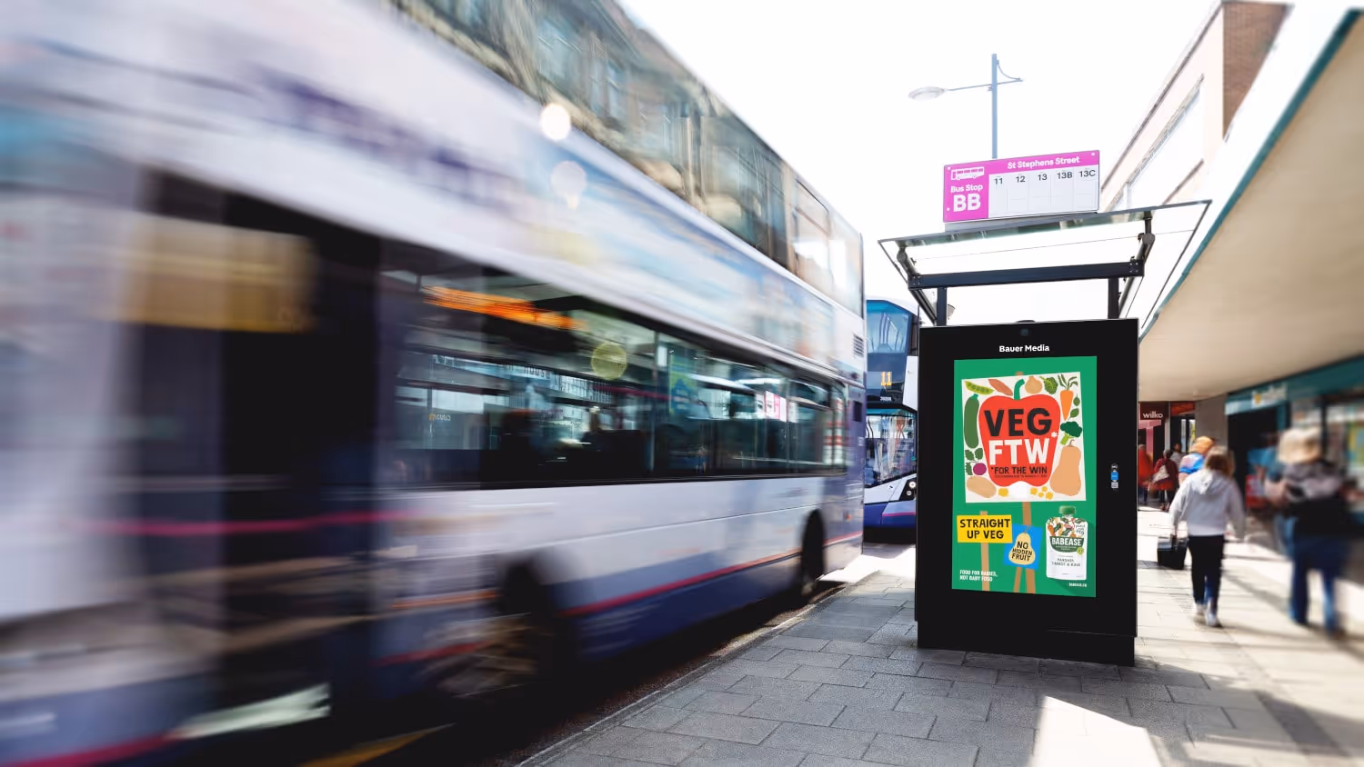 Babeease advertising campaign in a digital bus shelter screen