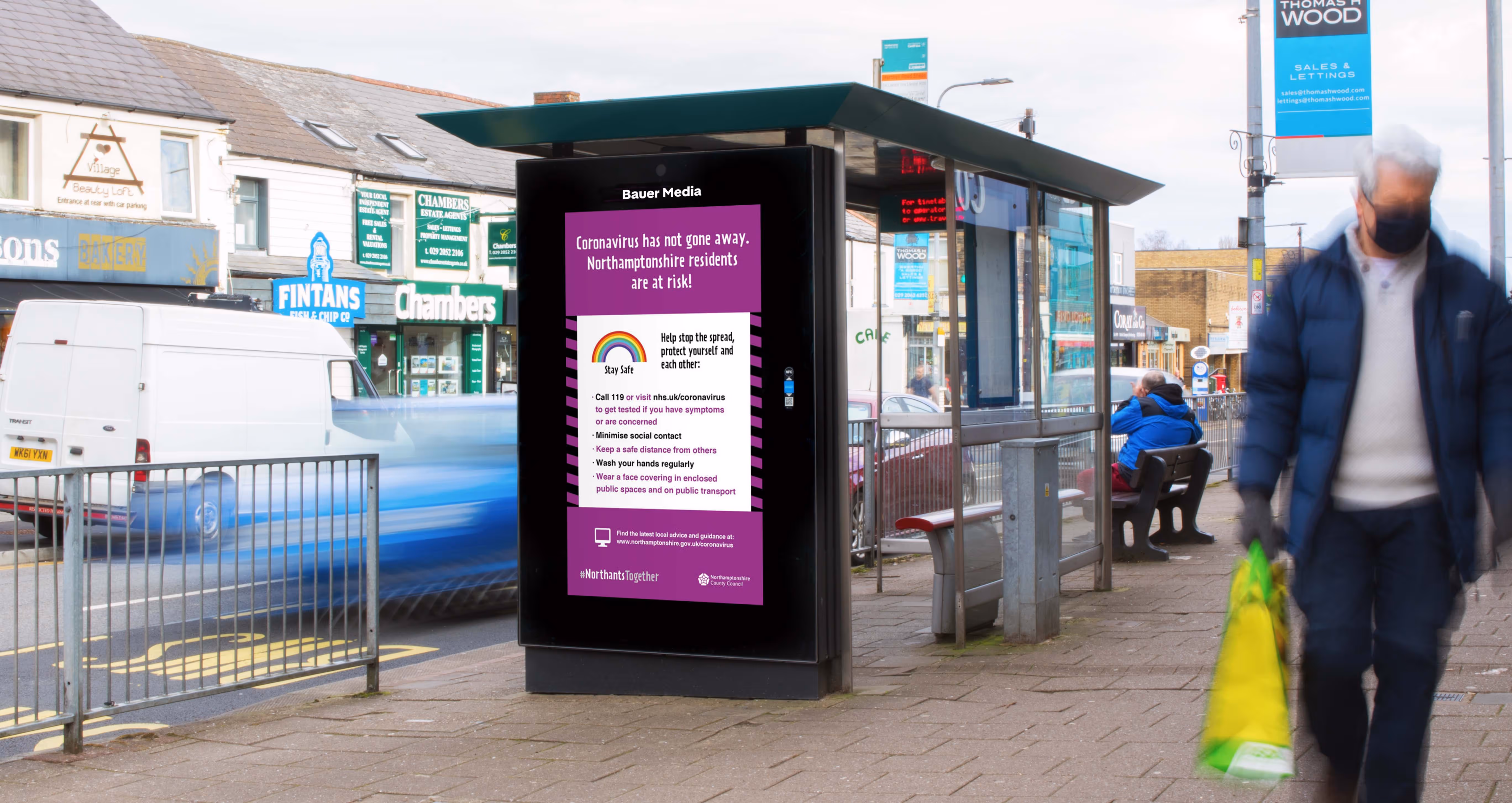 Welsh Governments's Bus Shelter ad with people walking past