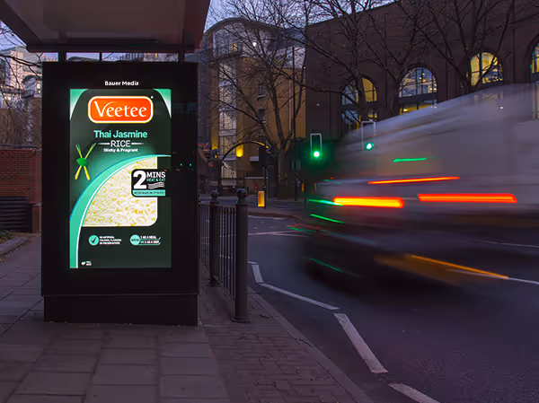 An Adshel Live digital screen during the evening