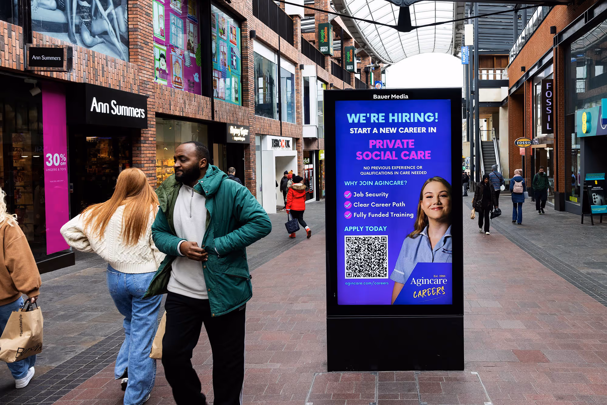 A shopping mall digital screen in Cabot Circus, Bristol
