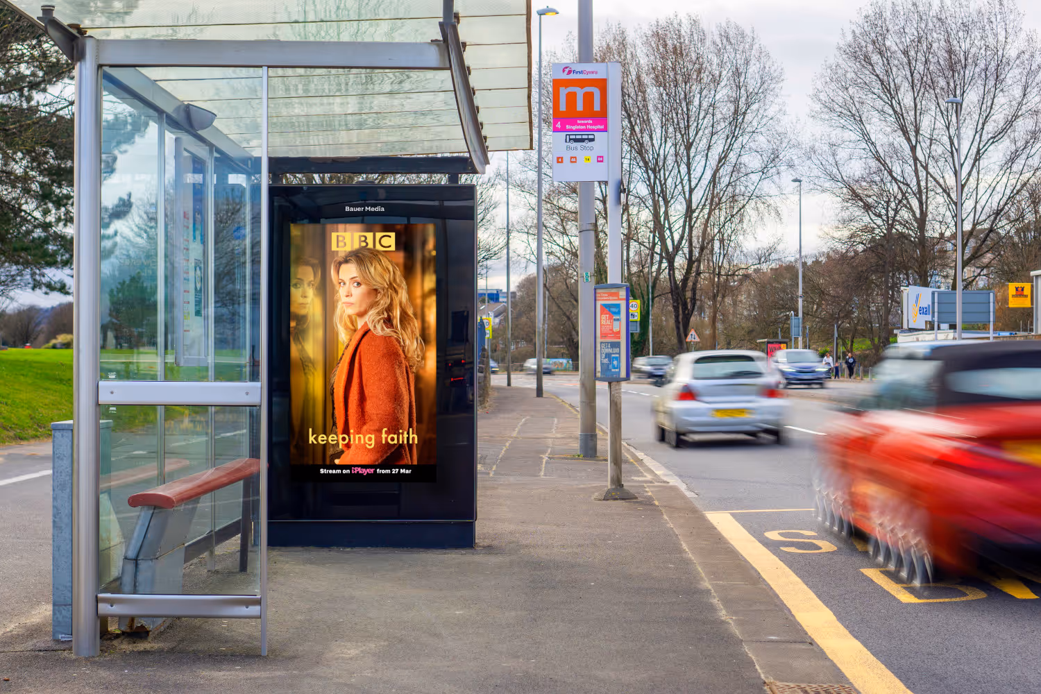BBC Wales Faith displaying on a Bauer Media Outdoor advertising screen