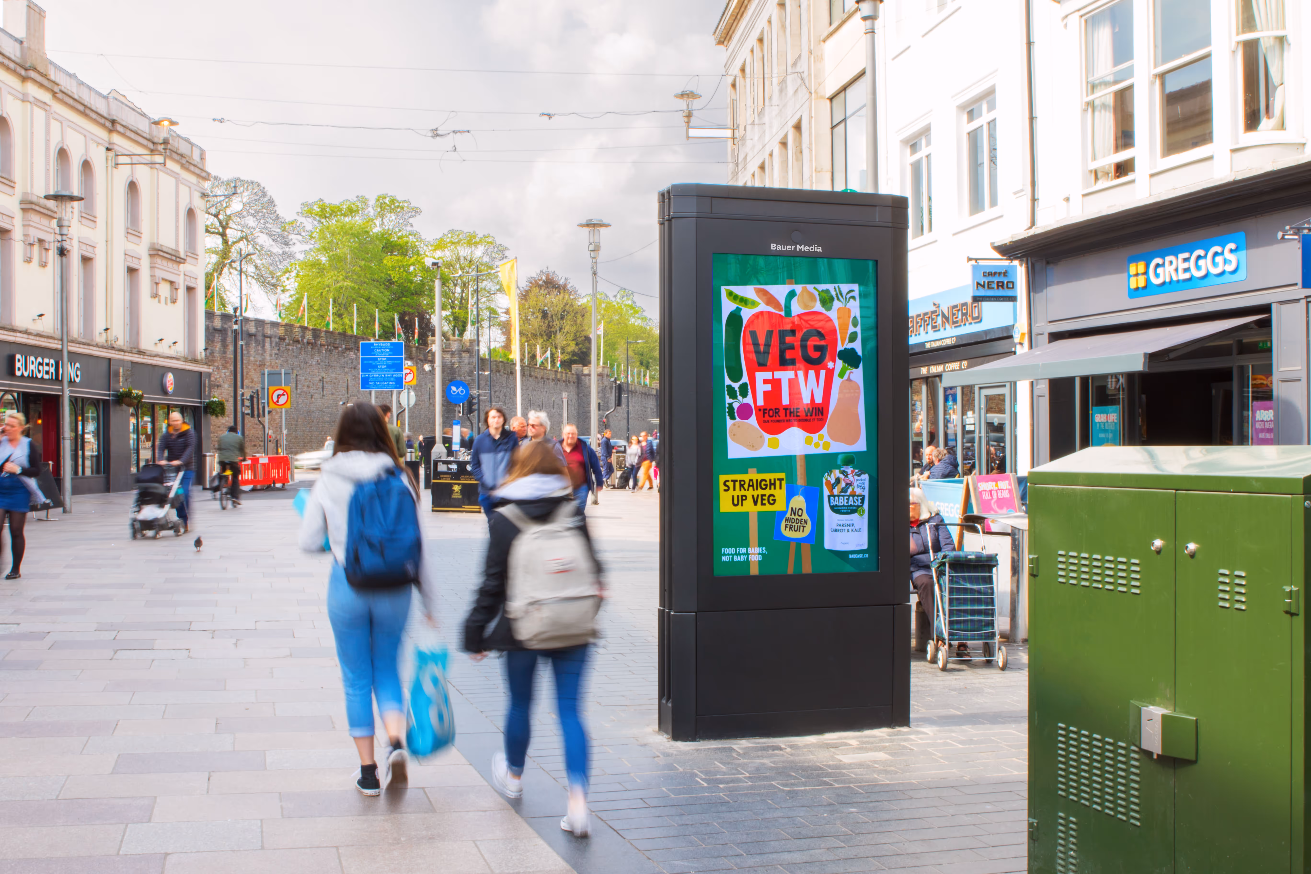 Babease Adshel Live in Cardiff on a digital advertising screen