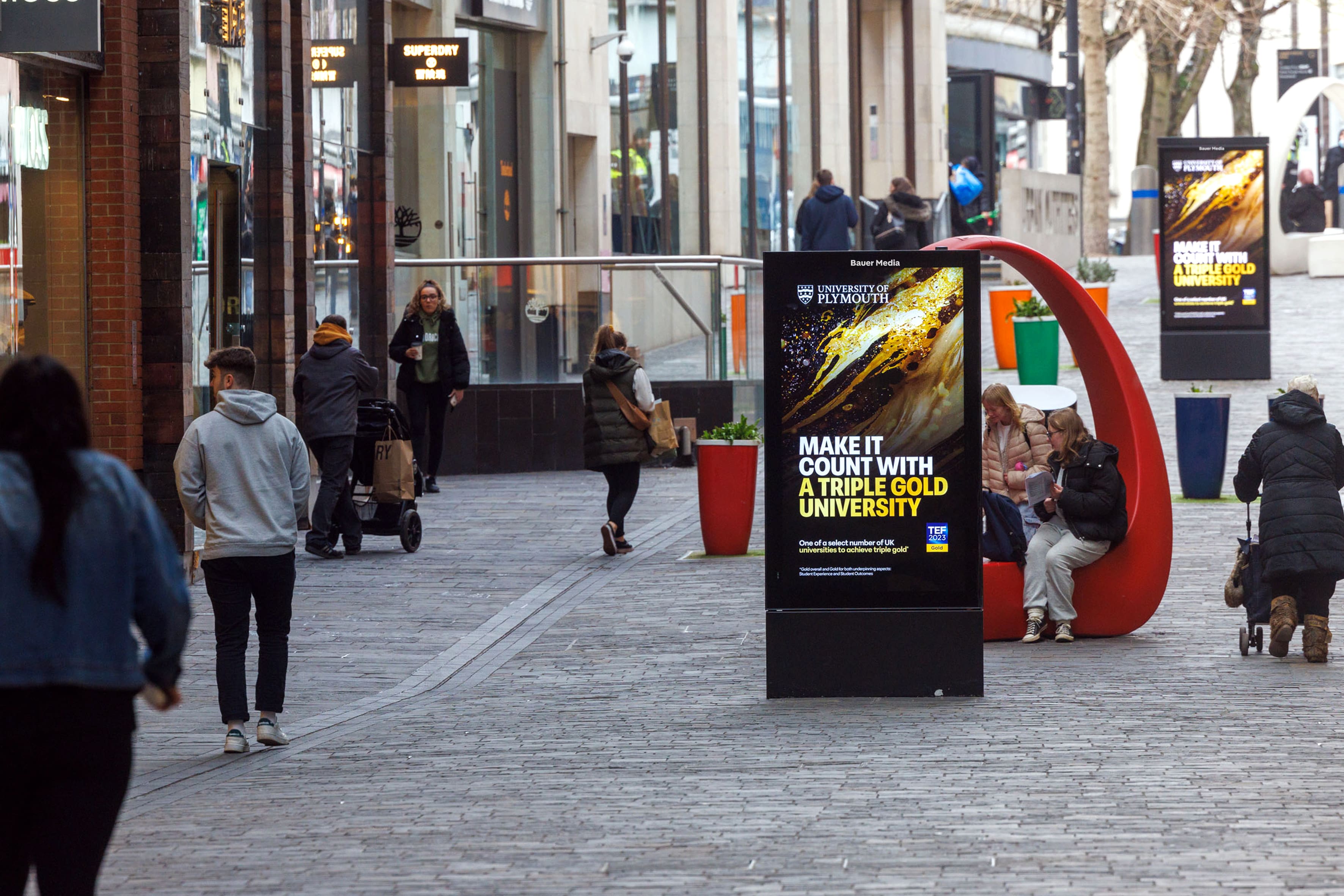 University of Plymouth advertising on a digital screen in Plymouth
