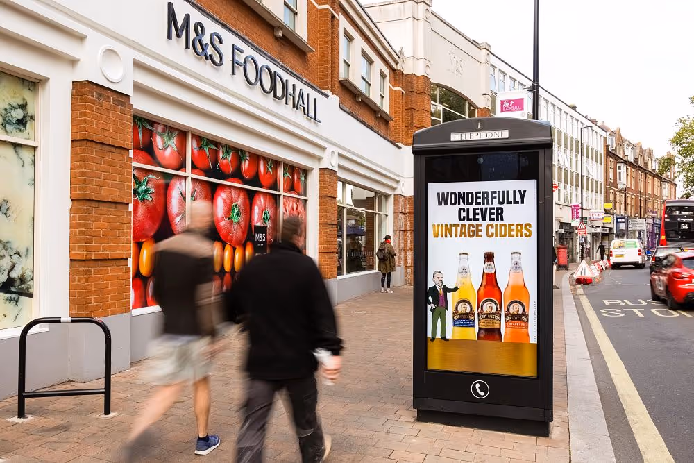 Weston Ciders displaying an OOH ad on an Adshel Live screen