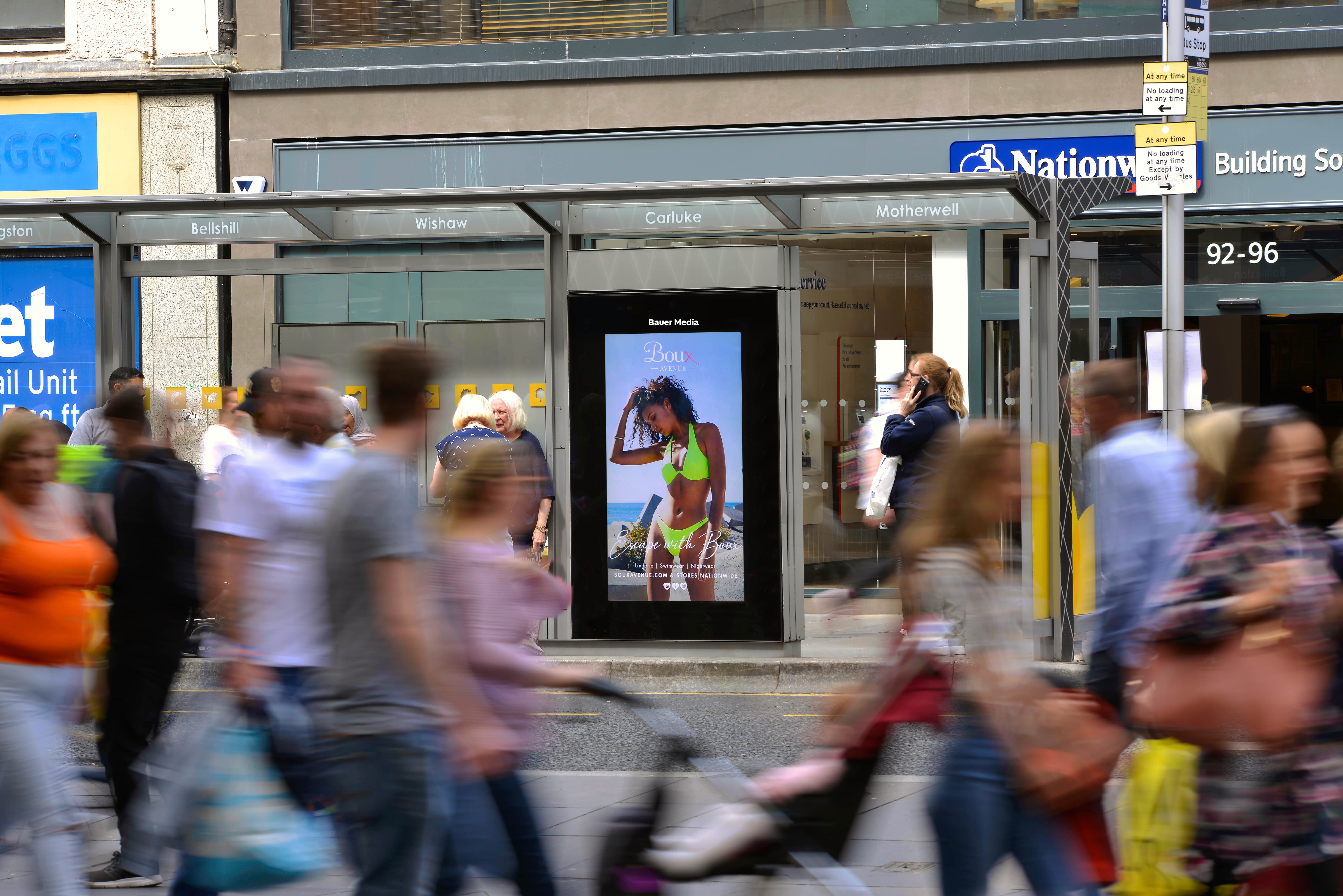 Boux Avenue displaying on Adshel Live in Glasgow city centre
