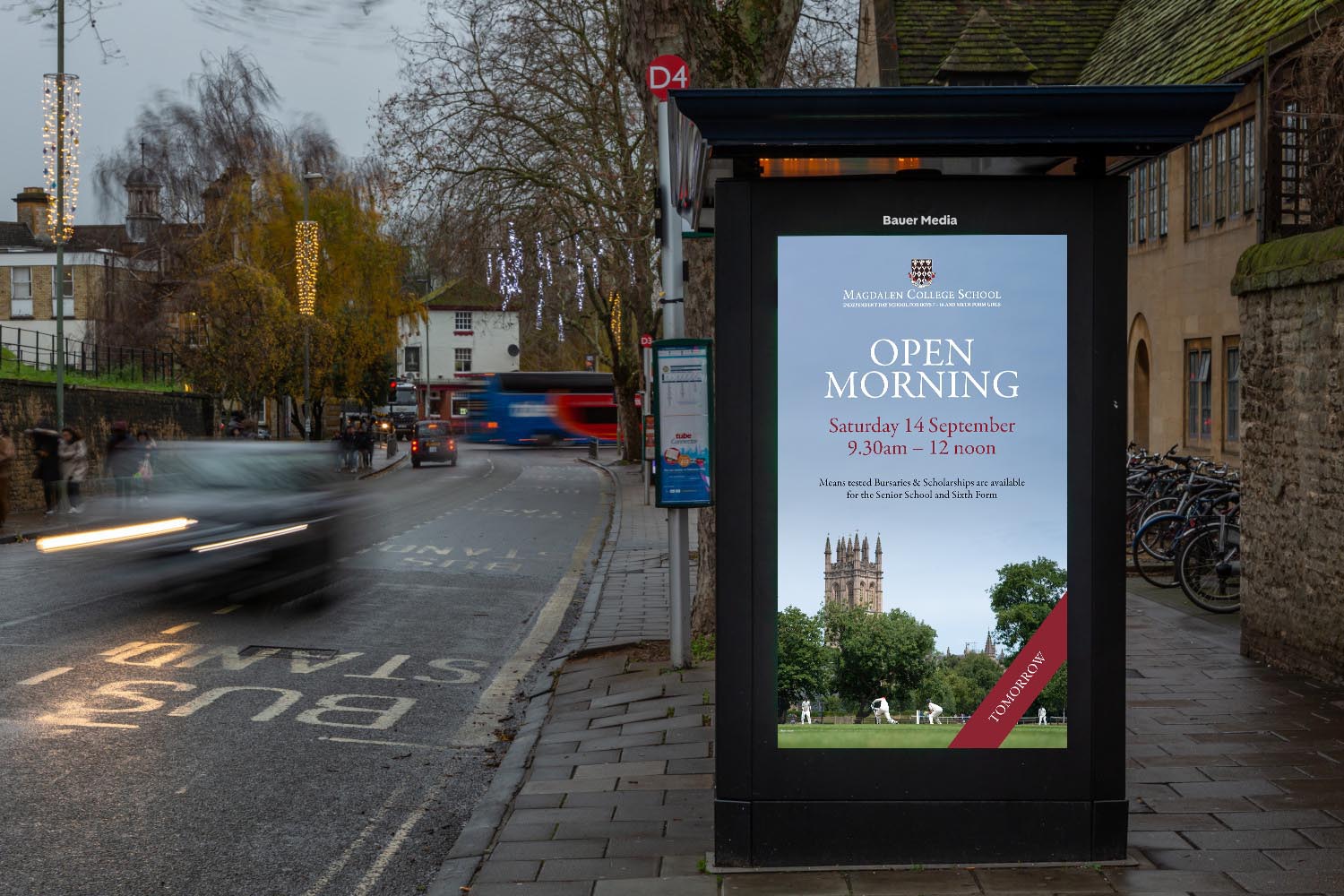 A College open day campaign on a roadside digital bus stop