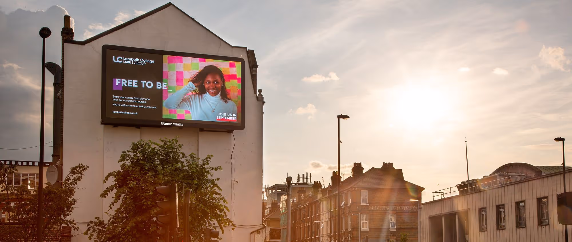 Lambeth College advertising on a digital billboard