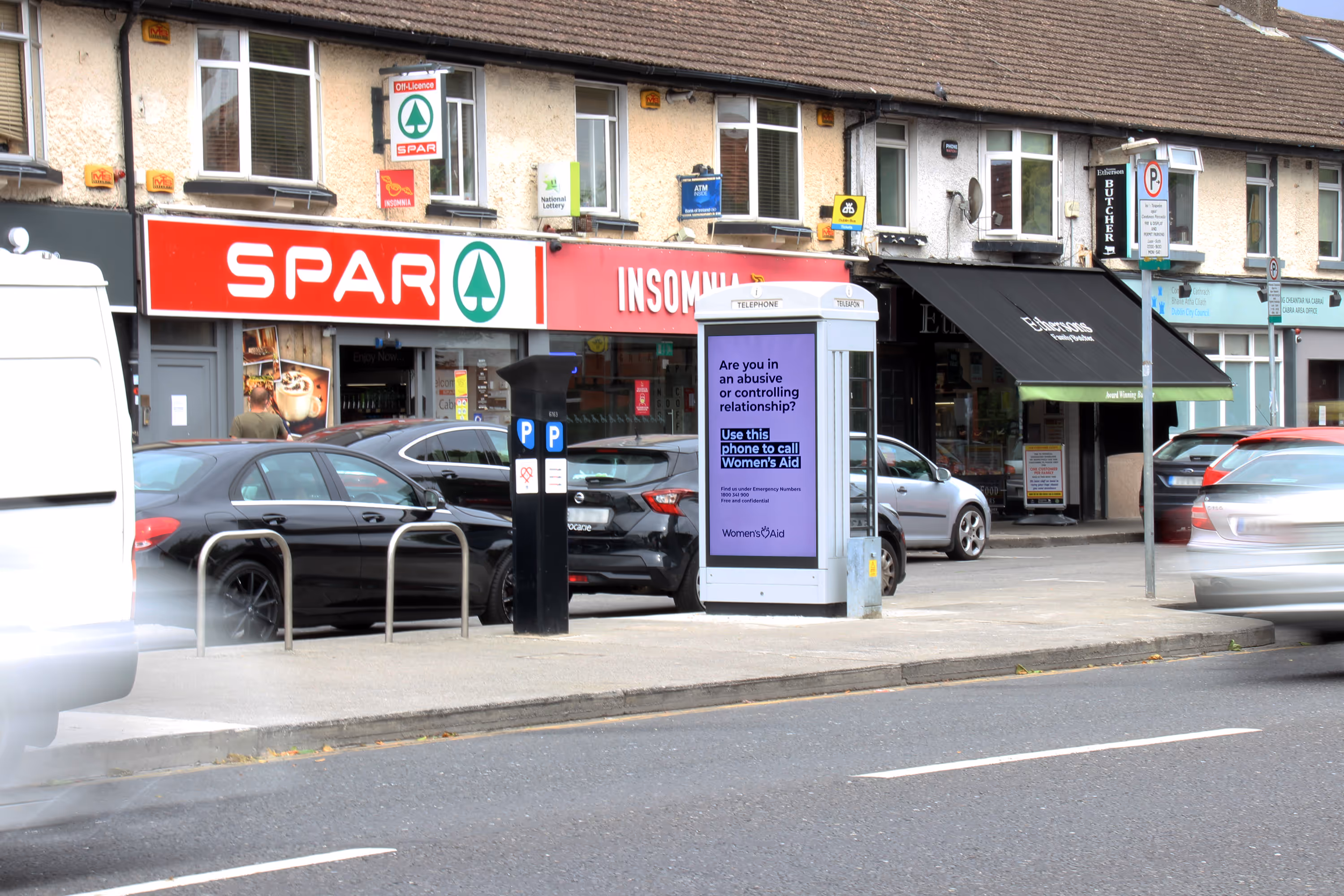 An Adshel Live kiosk displaying advertising content for Women's Aid