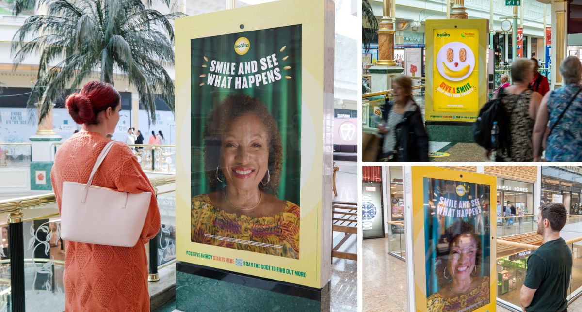Images of people smiling at Belvita advert on Out of Home screens