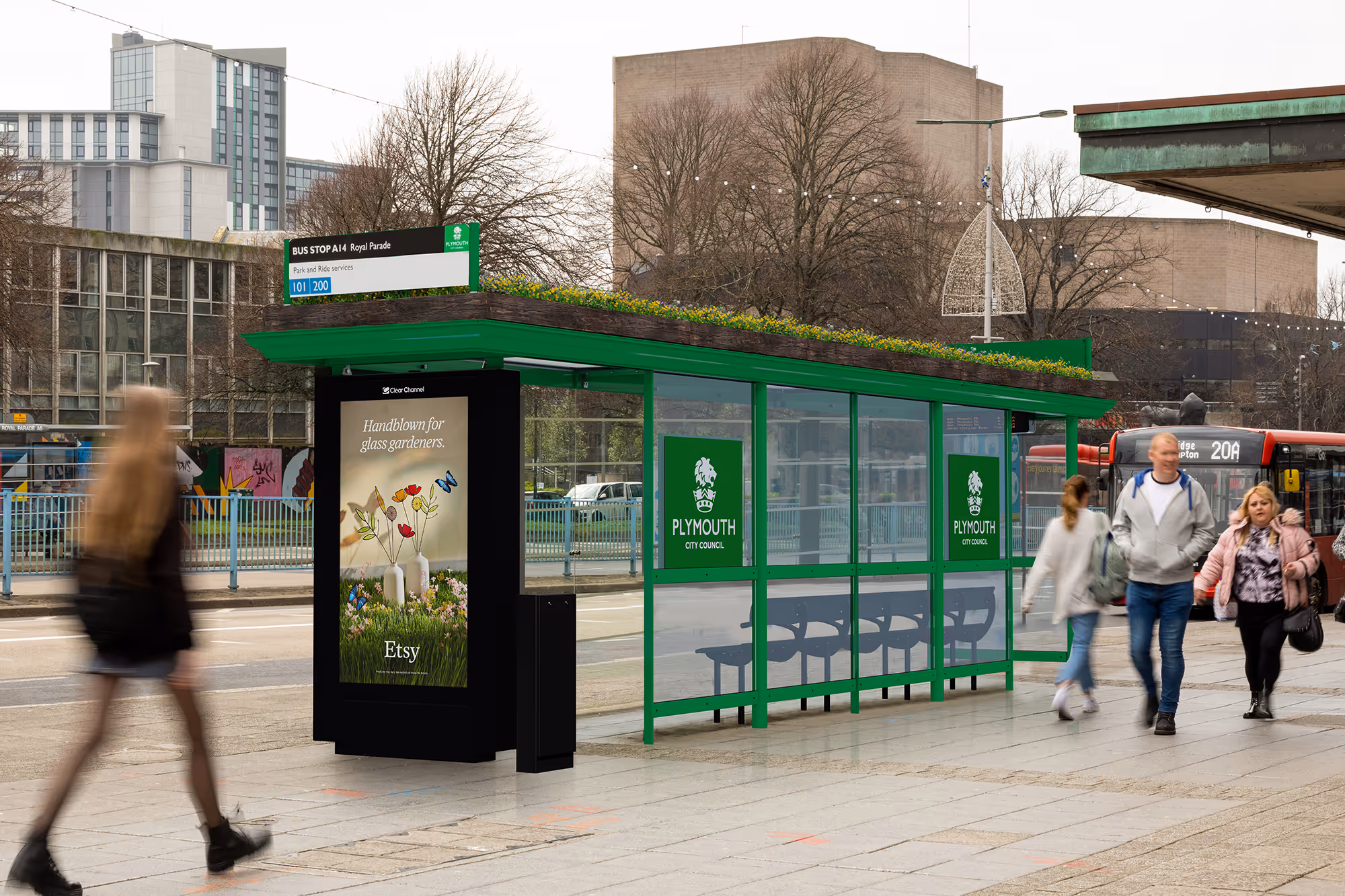 A new bus shelter installed in Plymouth
