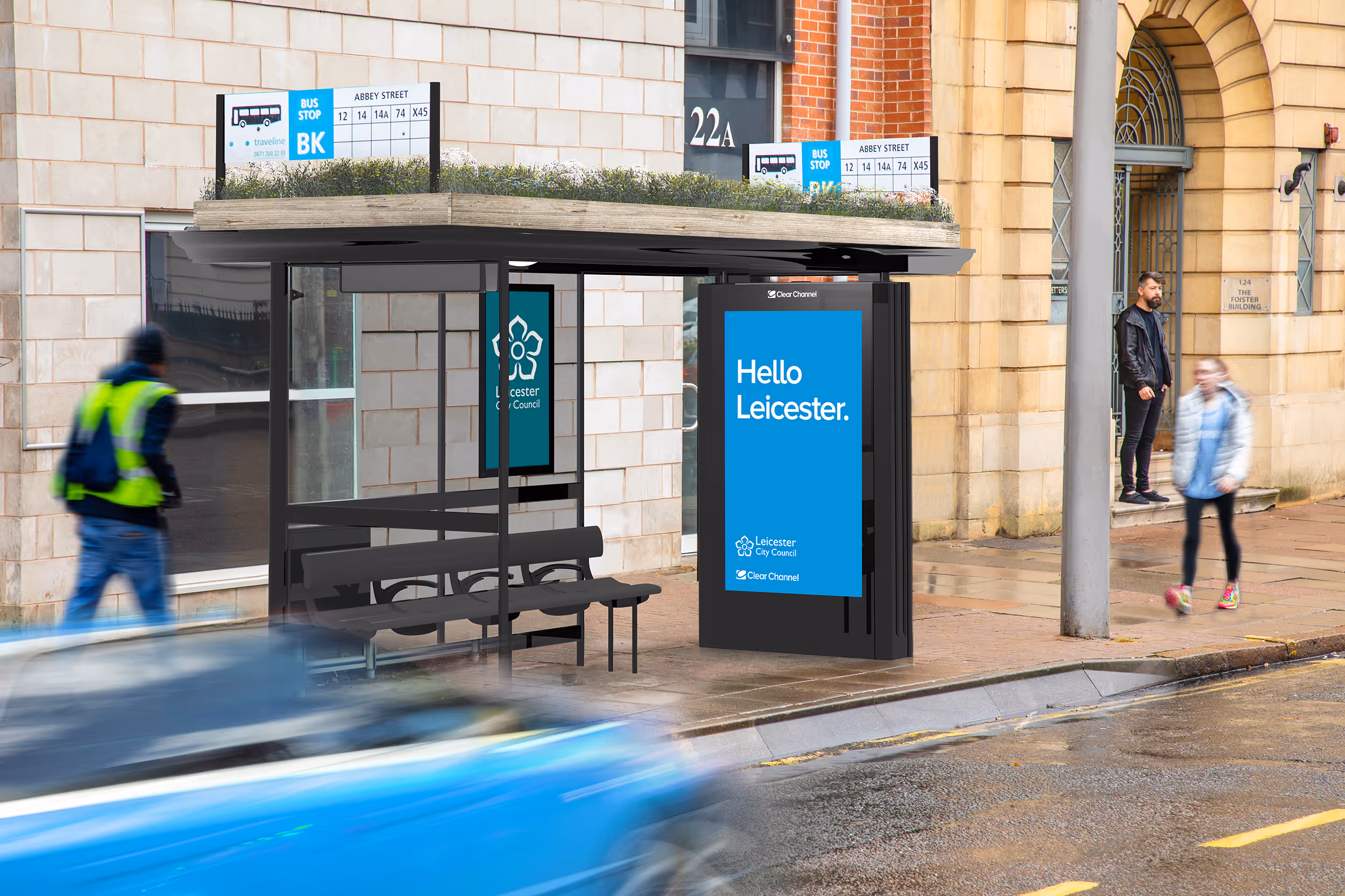 A living roof bus shelter in Leicester.