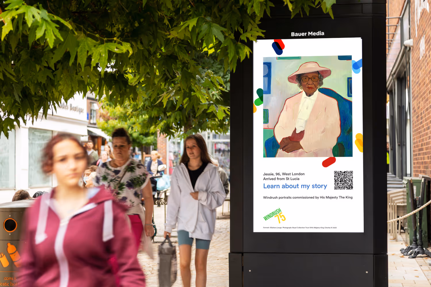 Adshel Live screen showing Bauer Media Windrush campaign