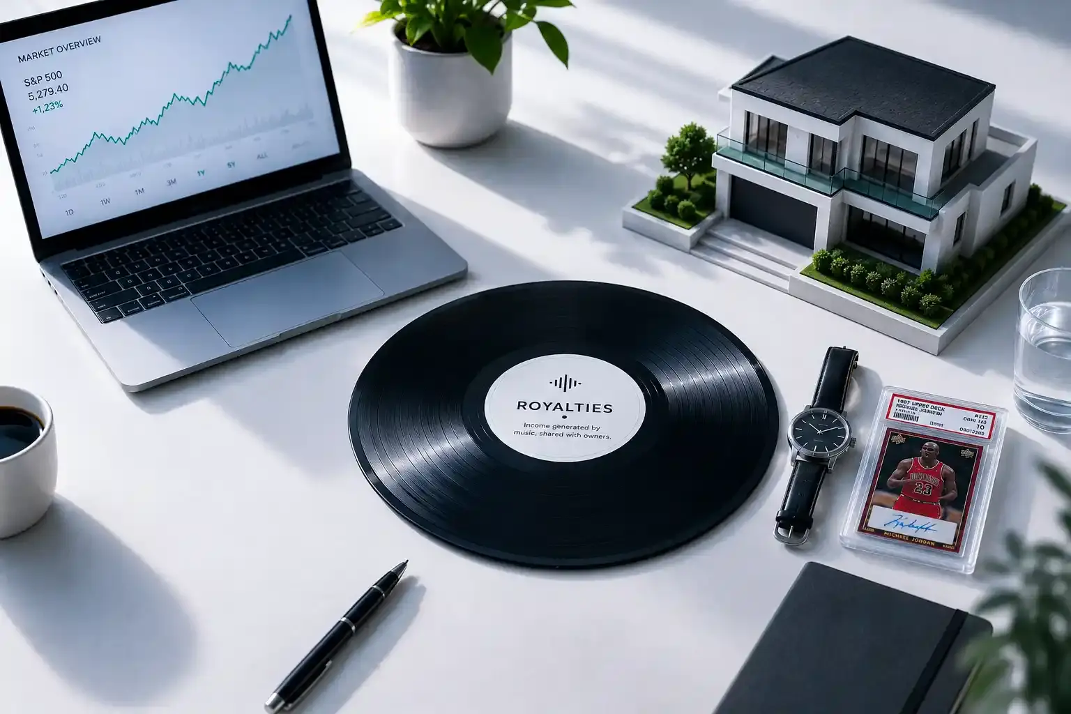 Laptop, house and vinyl
