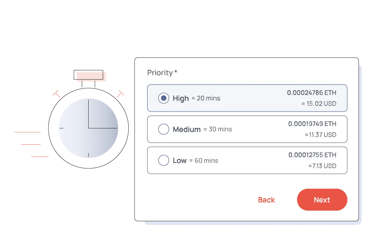 Illustration of coins flowing through a funnel into a chart, representing high-volume crypto transactions.