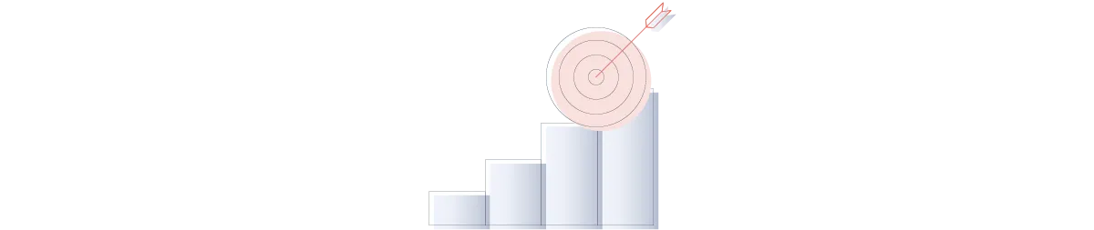 A rising bar chart with a bullseye target and arrow on top, symbolizing skill growth, achievement, and goal success.