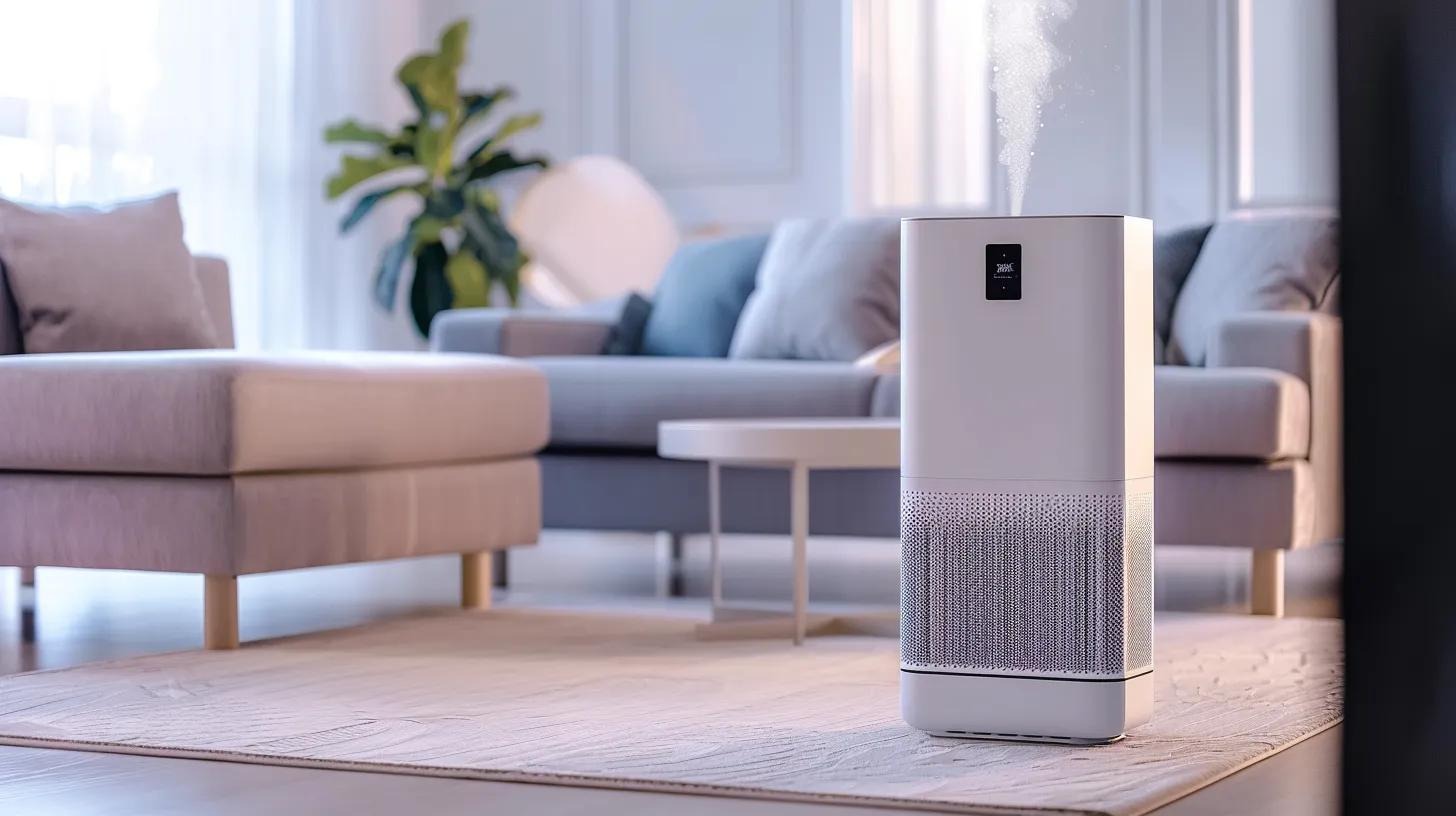 Air purifier in a modern home, illustrating its effectiveness in improving indoor air quality for allergy sufferers