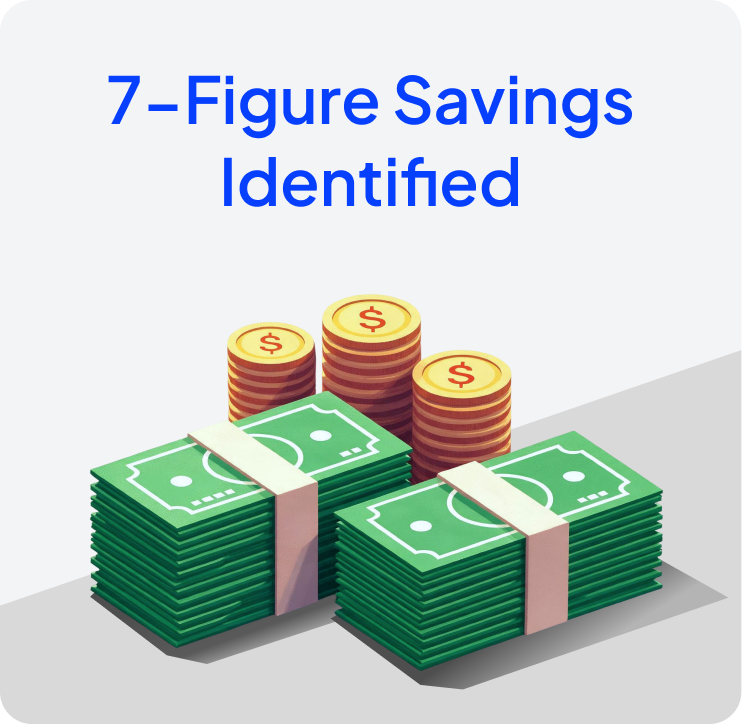 7-figure savings identified illustration showing stacks of cash