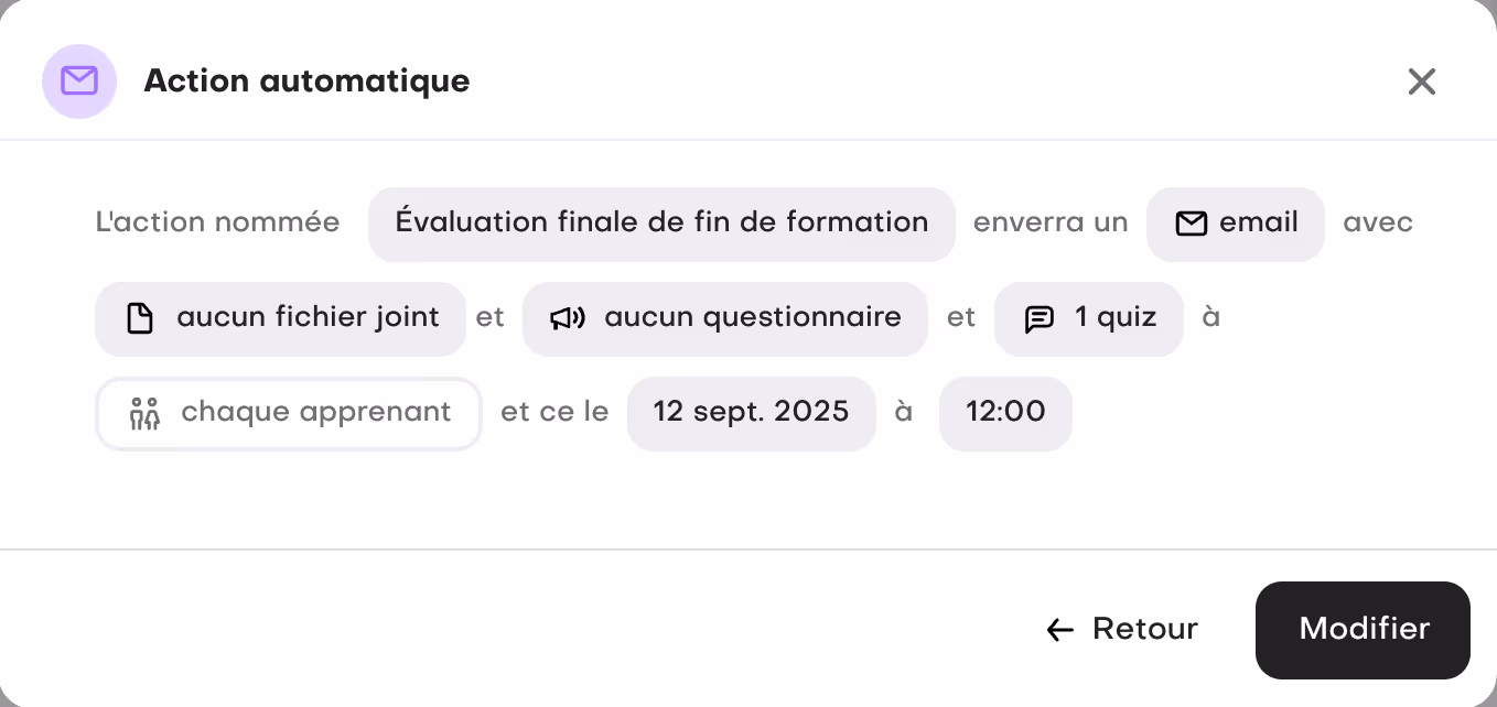 Interface gestion du déroulement automatique