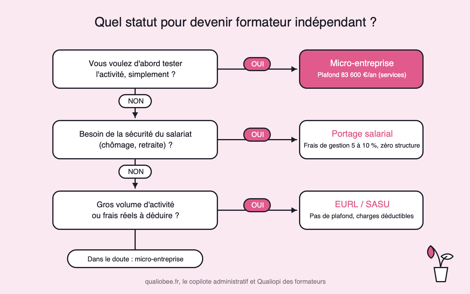 Arbre de décision pour choisir son statut de formateur indépendant : micro-entreprise, portage salarial ou EURL / SASU
