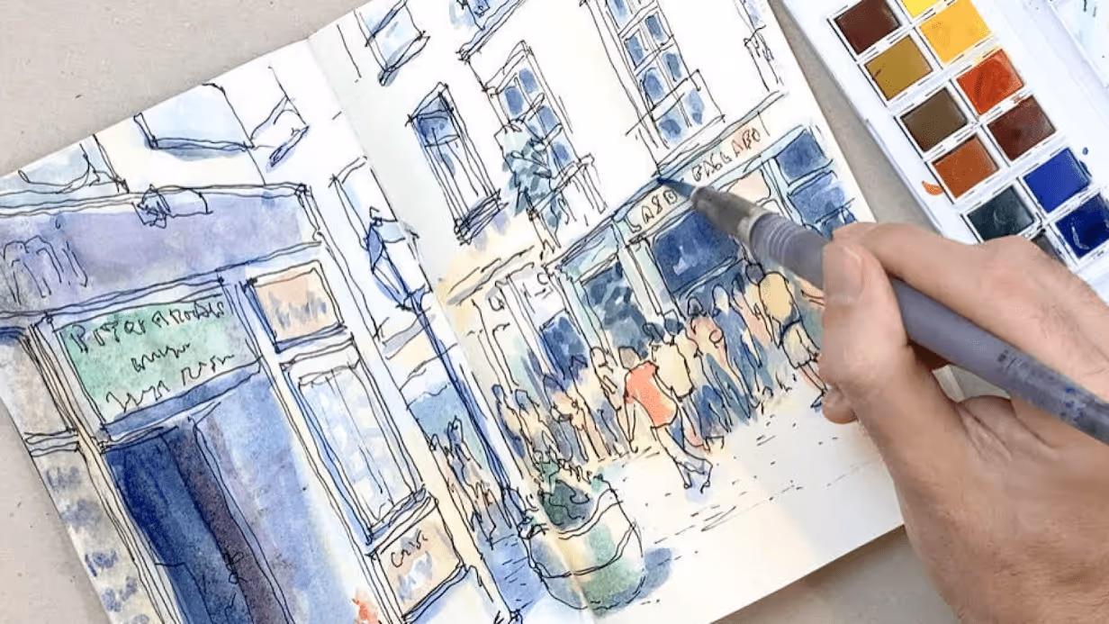 Apprenez à enrichir vos dessins avec la couleur et à capturer l'atmosphère des paysages parisiens. En combinant les acquis de la veille, vous réaliserez des croquis complets, vivants et personnels, du premier trait aux touches finales.
