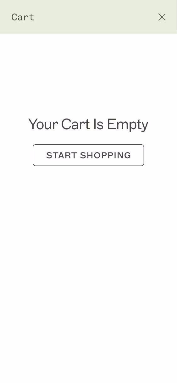 An empty cart page with a white background and text that reads "your cart is empty"