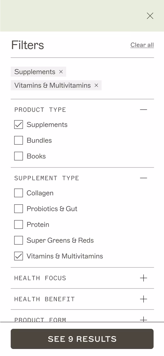 Filter checkboxes with two filters selected.