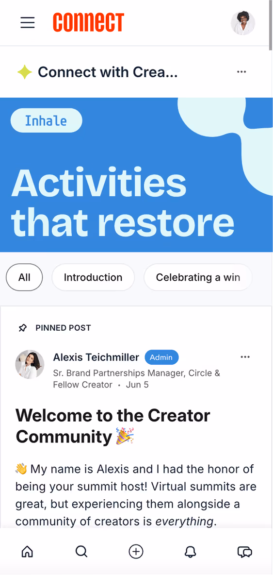 A mobile image with a blue banner that reads "activities that restore".
