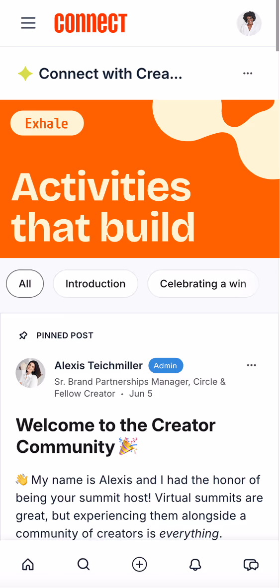 A mobile image with an orange banner that reads "activities that build".