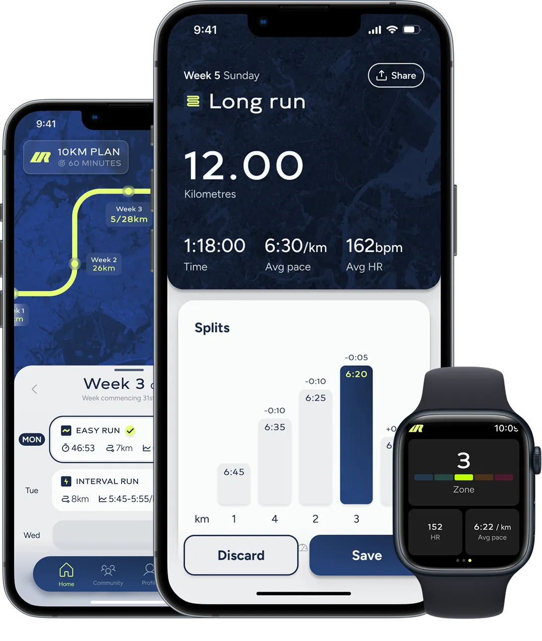 URUNN watch app screen