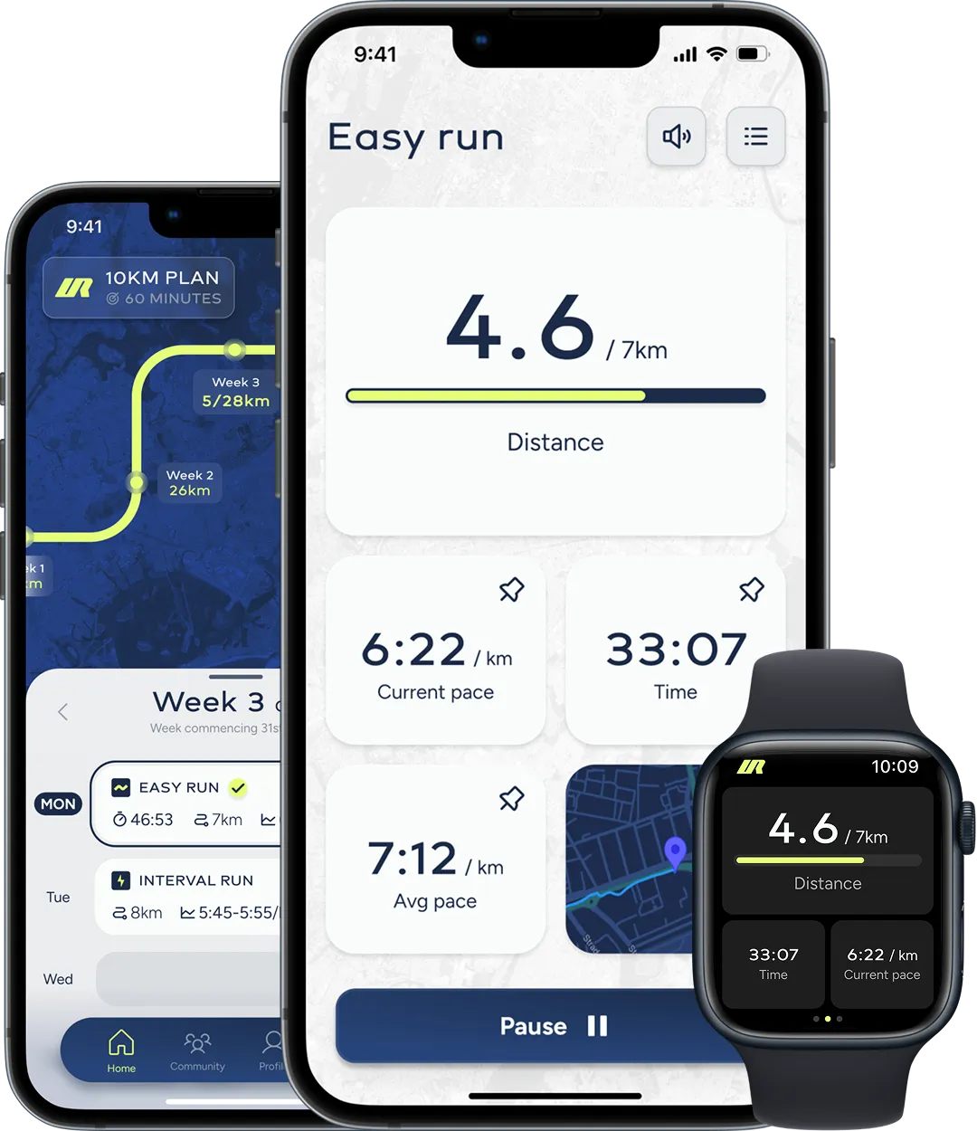 URUNN watch app screen