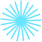 Blue sunburst icon with evenly spaced rays radiating from a central circle.