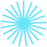 Blue sunburst icon with evenly spaced rays radiating from a central circle.