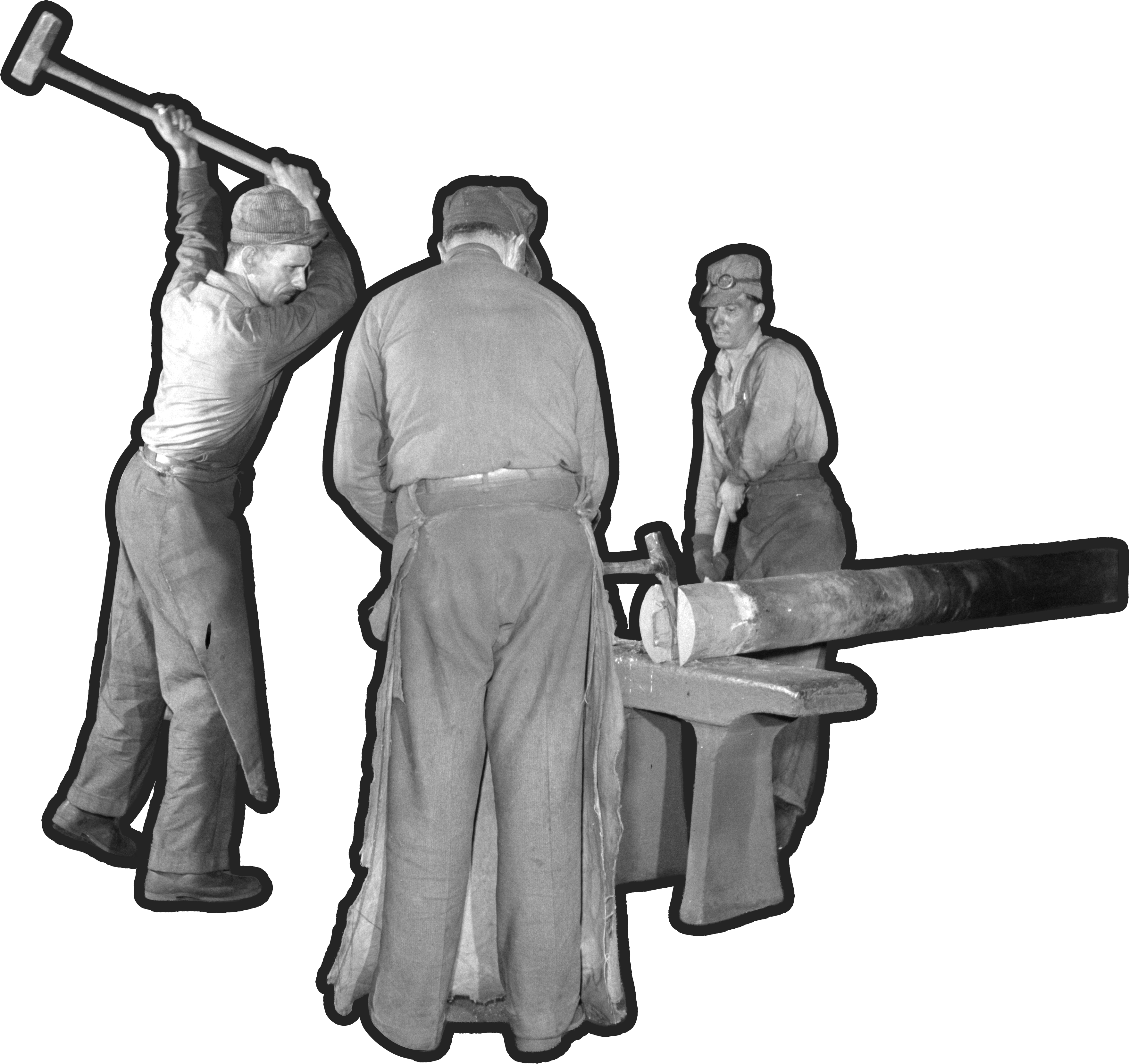 A group of blacksmiths working in a capsule