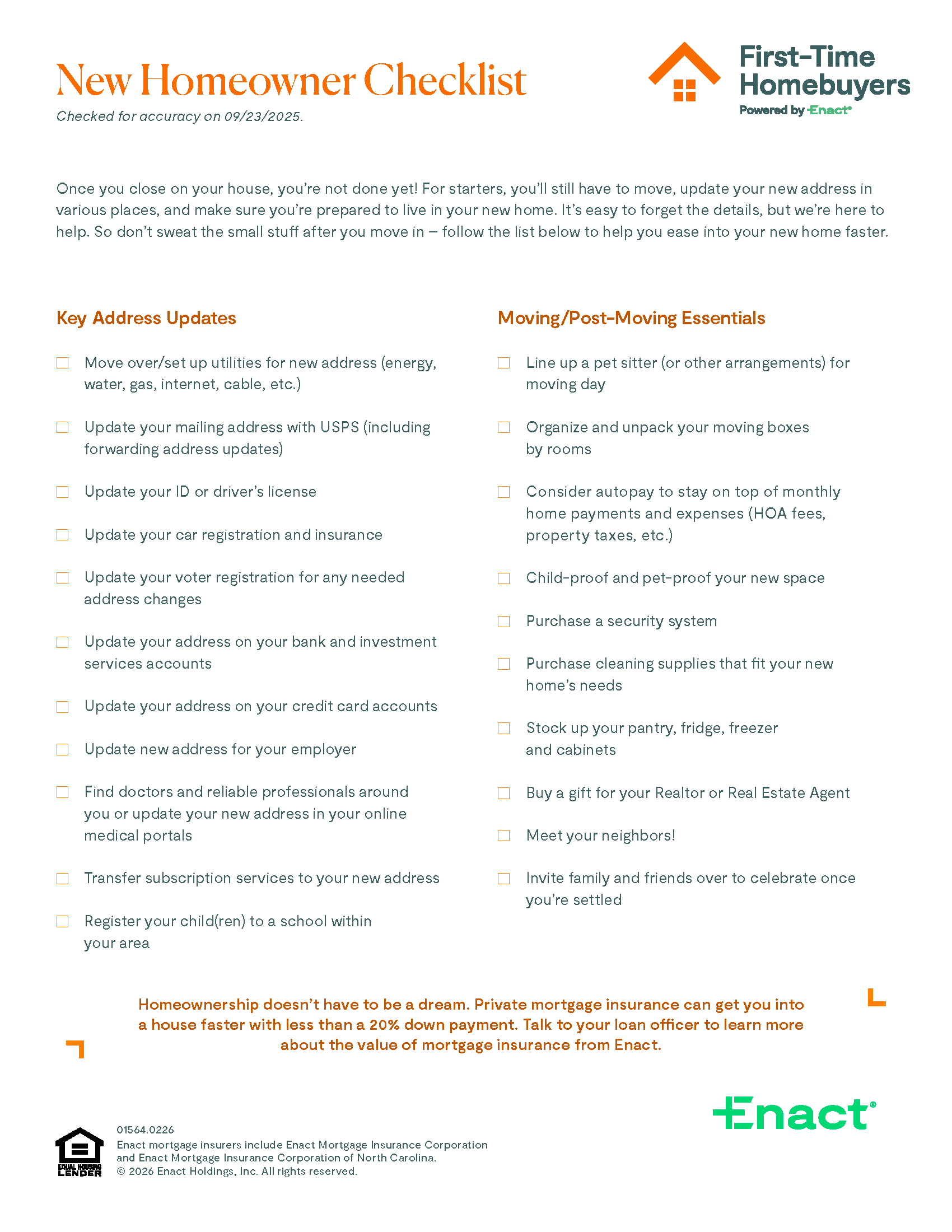 New Homeowner Checklist