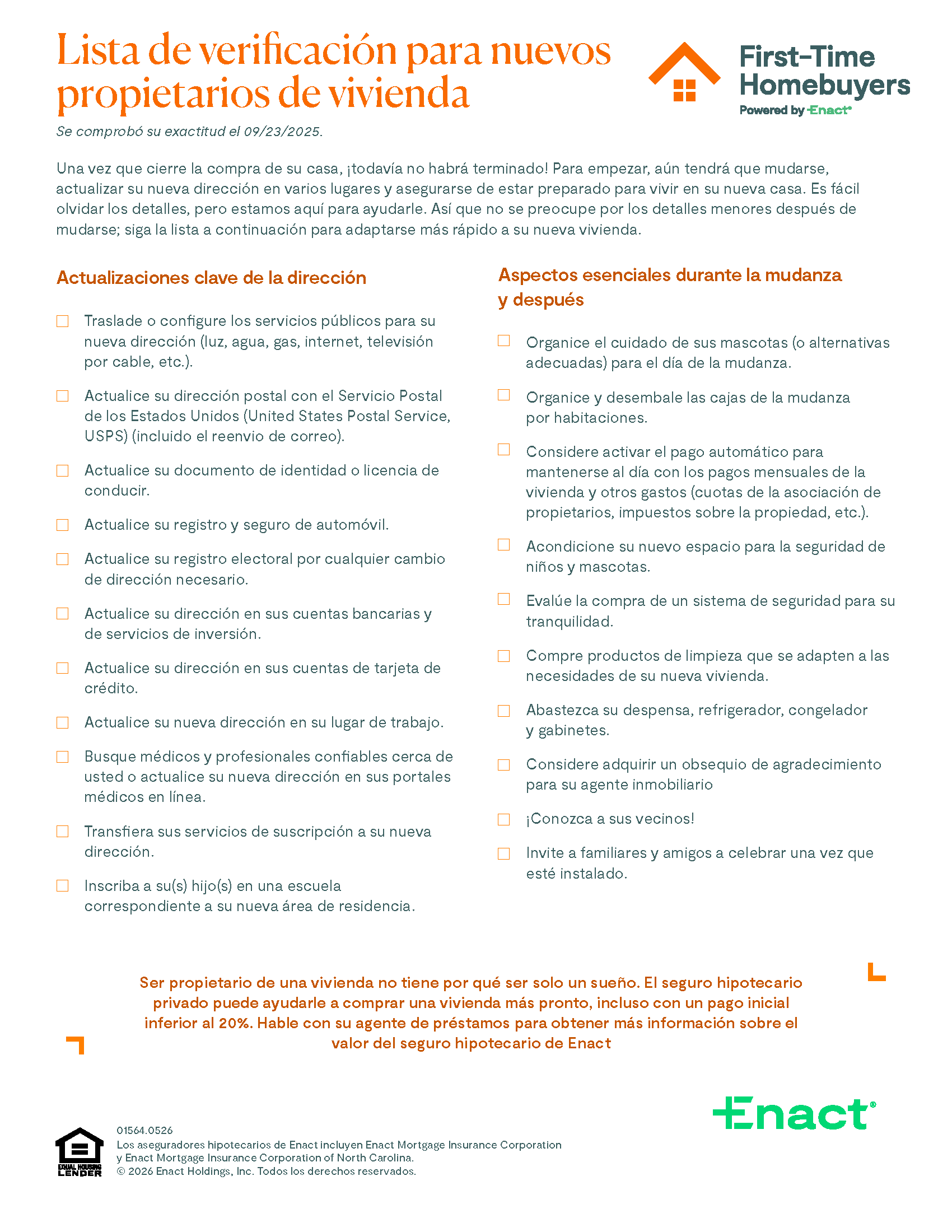 Lista de Comprobación para Nuevos Propietarios