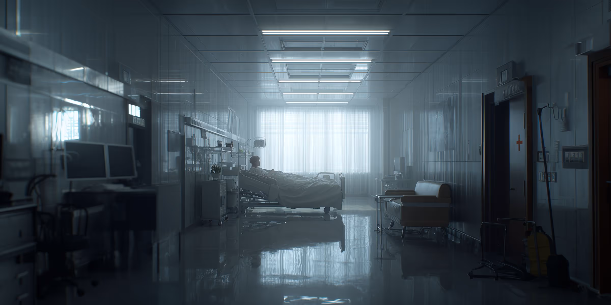 Photo of a patient alone in a dimly lit hospital room, symbolizing major medical debt and the urgent need to access home equity for financial relief.