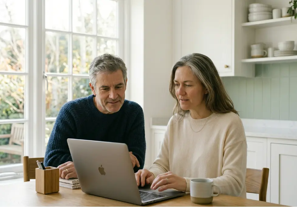 Homeowners reviewing their finances at home