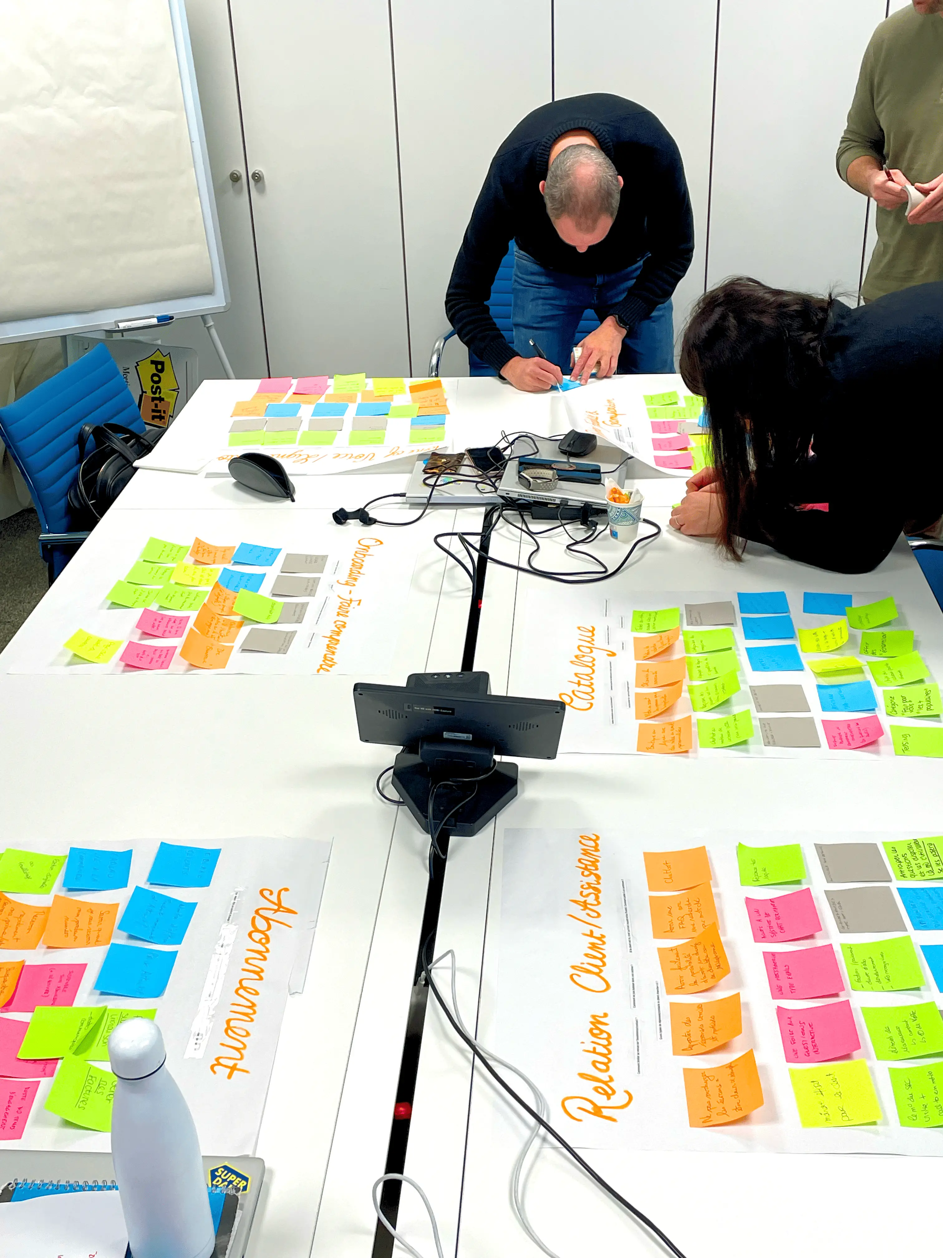 Atelier d'idéation animé par l'agence design UX UI à Nantes, illustrant la collaboration en phase de conception.