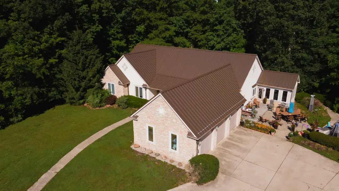 home with new brown metal roof