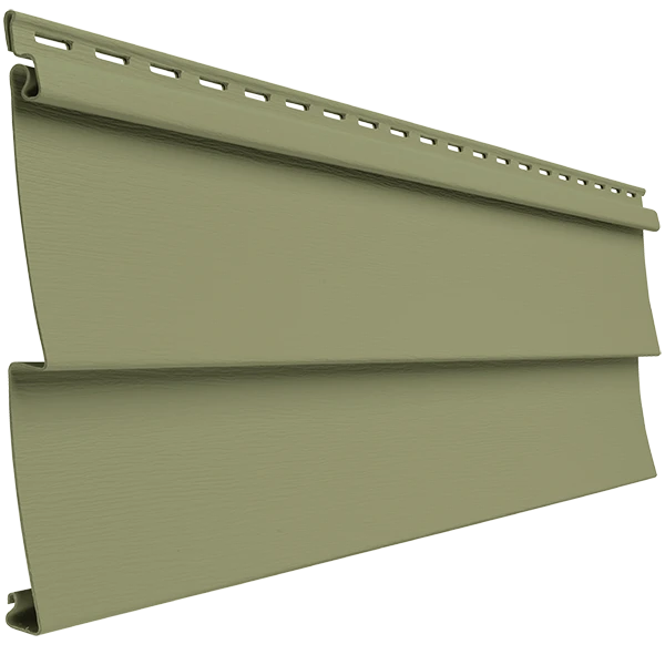 Beige vinyl siding panel with wood grain texture and locking edges.