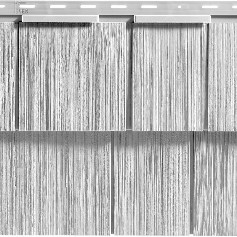 Beige vinyl siding panel with wood grain texture and locking edges.