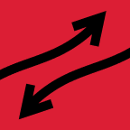 Black check mark inside a black circle on a red background.