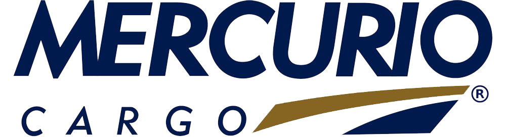 Mercurio Cargo logo with stylized gold and blue arrow shapes beneath the text.